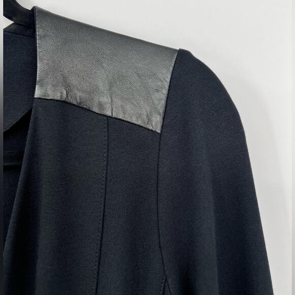 Eileen Fisher Angle Front Jacket Cardigan Ponte Leather Trim Asymmetric Black XS - Picture 14 of 16